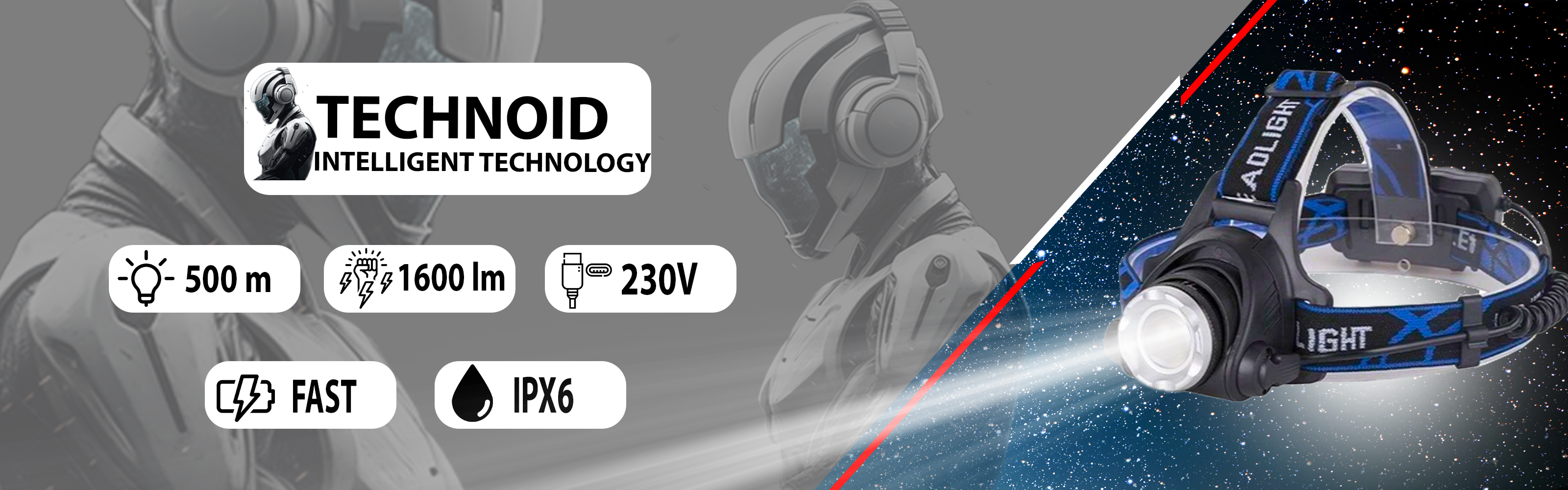 Latarka czołowa Technoid 1600 lm — baner
